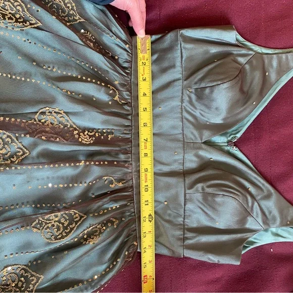 Adrianna Papell Boutique Elegant Teal and Gold Dress - Picture 9 of 14